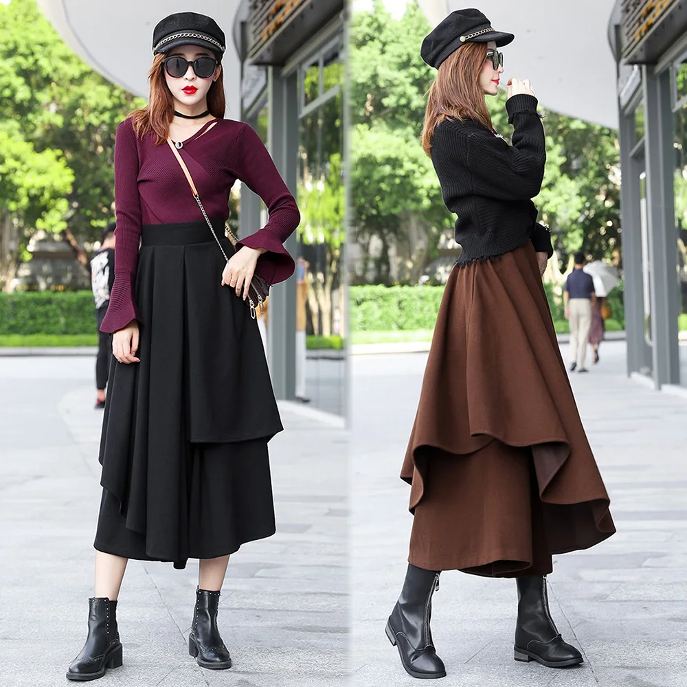 HAYBLST Brand Femeie Fusta 2020 Toamna Iarna Fuste Femei Plus Dimensiune Haine de Înaltă Talie coreeană Stil Elegant de Îmbrăcăminte de Pânză de Lână 1