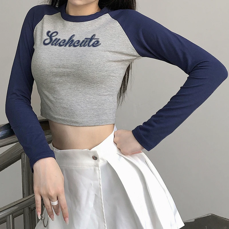 HEYounGIRL Mozaic Scrisoare de Imprimare Casual din Bumbac Tricou Femei de Moda cu Maneci Lungi Decupate T-shirt Doamnelor Slab de Bază Streetwear 1