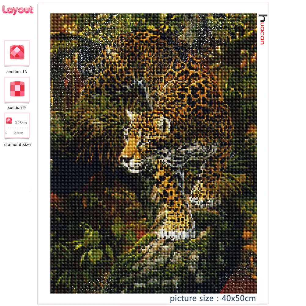 Huacan Diamant Pictura Leopard Cruciulițe Copac Diamant Broderie Mozaic De Animale Sălbatice Autocolante De Perete Handmade Cadou 1