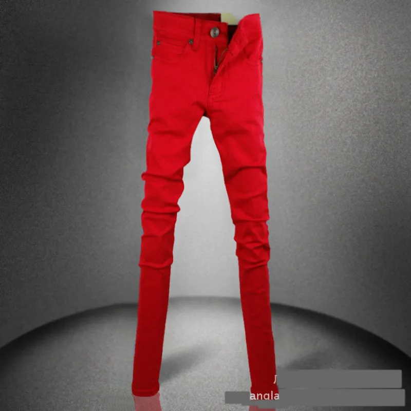 Idopy Moda Mens Stil Coreean Colorate Blugi Skinny Roșu Clasic Rece Slim Fit Pantaloni De Creion Pentru Bărbați 1