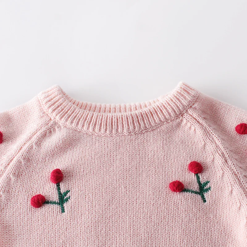 Ins Toamna Stil 2019 Copilul Cherry Salopetă Nou-Născut Dulce Roz Cu Maneci Lungi Tricotate Din Lână Salopete Fetita Floral Costum De Haine 1