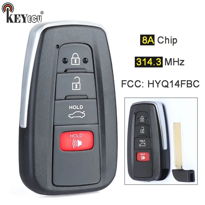 KEYECU 314.3 MHz 8A Chip HYQ14FBC de Înlocuire Inteligent 3+1 4 Buton de Proximitate Telecomanda Auto breloc pentru Toyota Camry 2018 1
