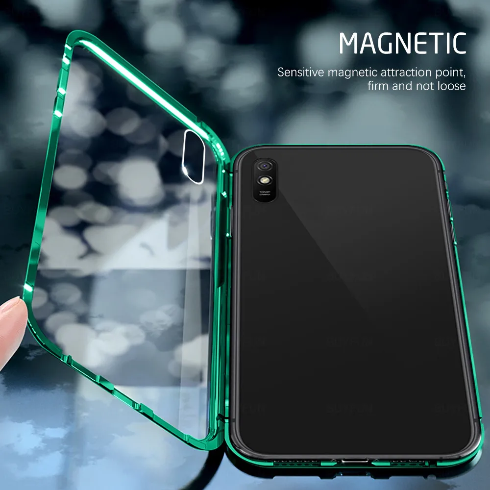 Magnetice de Adsorbție Caz de Metal Pentru Xiaomi redmi 9A 9C 9 9H Dublă față-verso Sticlă Călită Film Pentru xiaomi redmi 8 K20 K30 Pro 1