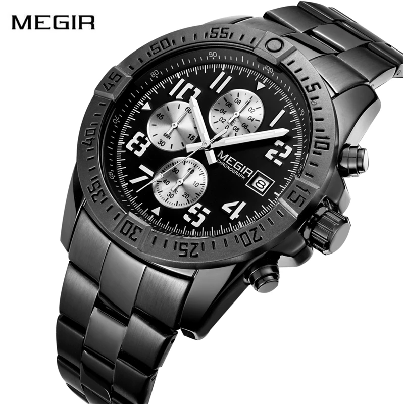 MEGIR Top Brand de Lux Ceas Cronograf Oameni de Moda din Oțel Inoxidabil Sport Bărbați Ceas Calendar Impermeabil Ceasuri Reloj Hombre 1