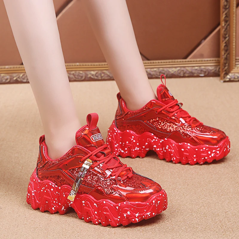 Moda Red Platforma femeii Adidasi Casual de Marca Confort Femei Oglindă Pantofi Femei Non-alunecare de Luminițe Strălucitoare Pantofi Zapatos Mujer 1