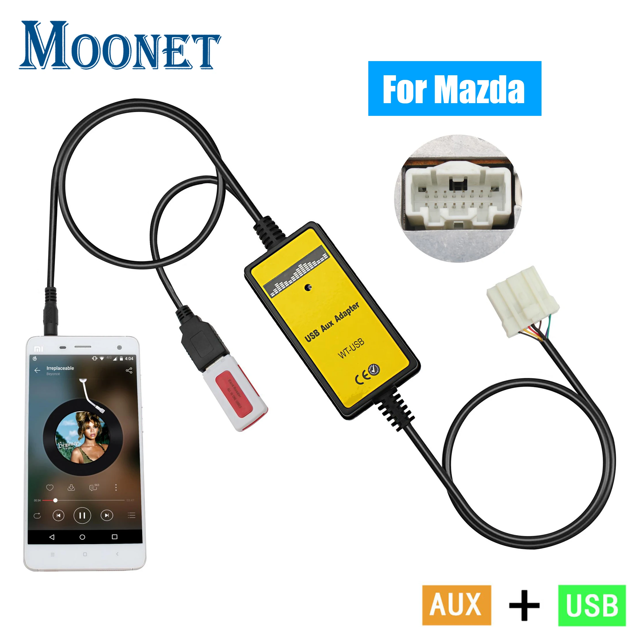 Moonet Car Audio MP3 AUX USB Adaptor de 3,5 mm AUX Interfata CD-Changer pentru Mazda 3 5 6, MPV, CX7 1