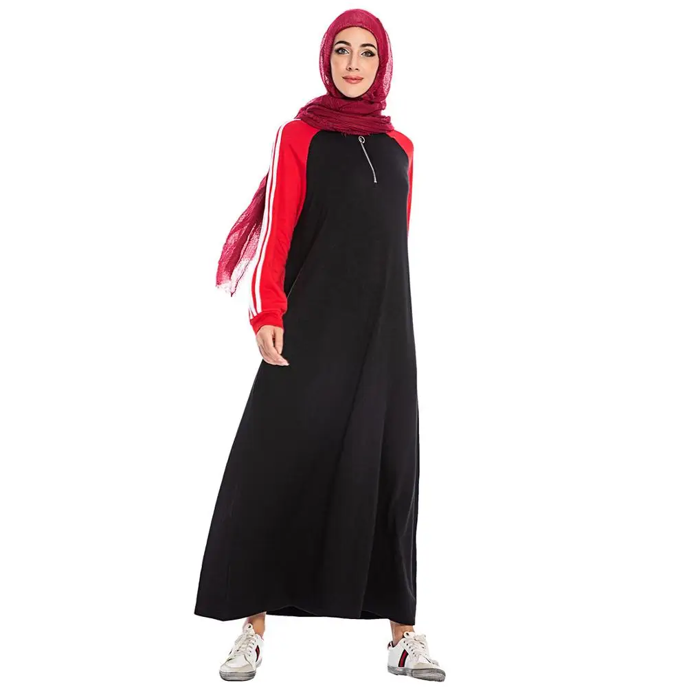 Musulman Dubai Islamic Îmbrăcăminte Decolteu La Fermoar Rochii Femei Rochie Cu Maneci Lungi 2019 Sport De Moda Rochie De Mari Dimensiuni 1
