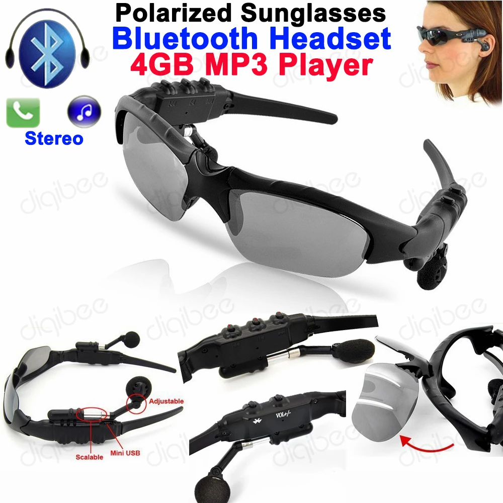 Ochelari inteligente Bluetooth Căști Polarizat ochelari de Soare 4GB MP3 Player USB Flash Disk 4G U-disk fără Fir Căști Stereo 1