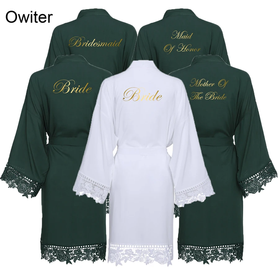 Owiter 2019 Nou, de culoare Verde Bumbac Kimono Mireasa, domnisoara de Onoare Robe w/ Lace Trim Femeile rochii de Mireasa Halat Halat de baie Pijamale Albe 1