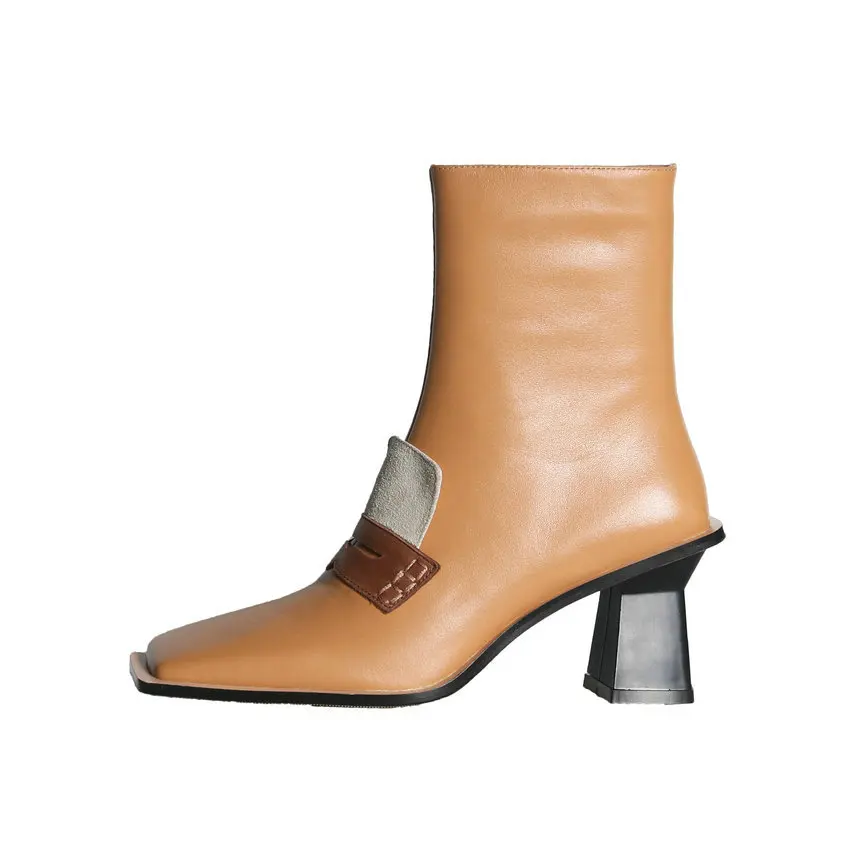 QUTAA 2021 Square Toe Fermoar pentru Femei Pantofi de Moda Pătrat cu Toc Glezna Cizme de Piele de Vacă de Înaltă Calitate Cizme Scurte Dimensiune 34-39 1