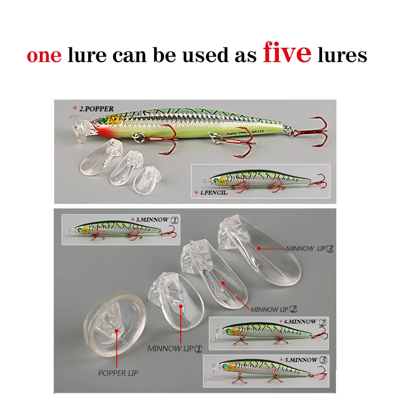 Regatul momeli de Pescuit greu momeli poppers promelas și creion 4 buze face 5 tipuri diferite de acțiune de Comutare Pescuit model 1