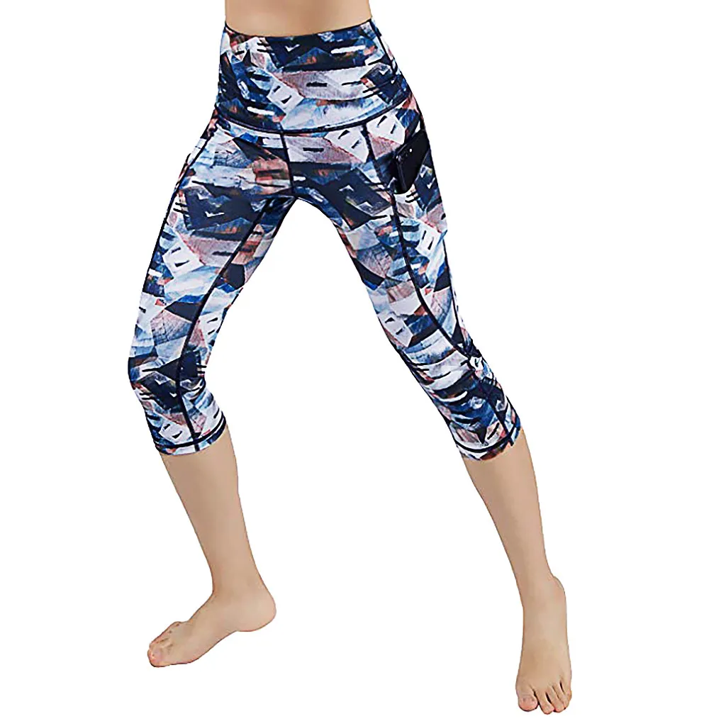 SAGACE Pantaloni de Yoga pentru Femei de Vara Femei Imprimate Buzunare Talie Mare Hip Funcționare Fitness Trunchiate Pantaloni de Yoga 1