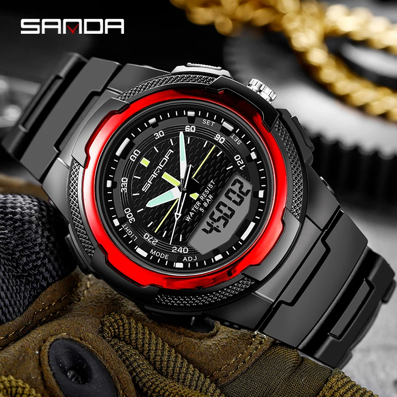 SANDA Moda de Lux Sport Bărbați Ceas Numărătoarea inversă Militare CONDUSE de Ceasuri Digitale Impermeabil Ceas pentru Barbati relogio masculino 1