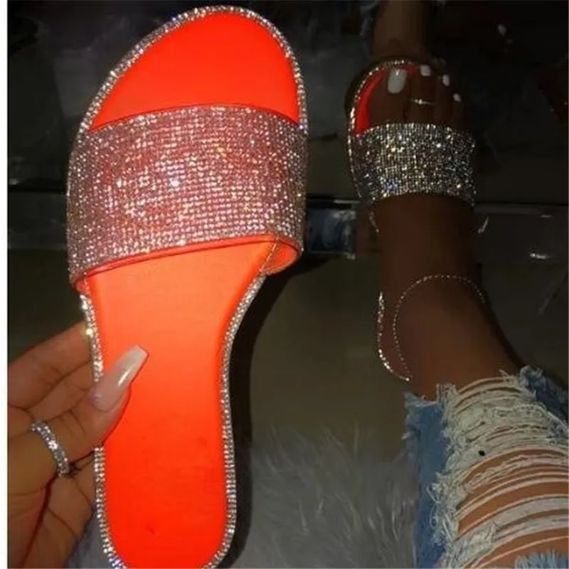 Stras Bomboane Colorate Papuci Noua Moda Femei Flip Flop Moda Plajă Sălbatică De Pantofi Diamant Fund Plat În Aer Liber Sălbatice Sandale 1