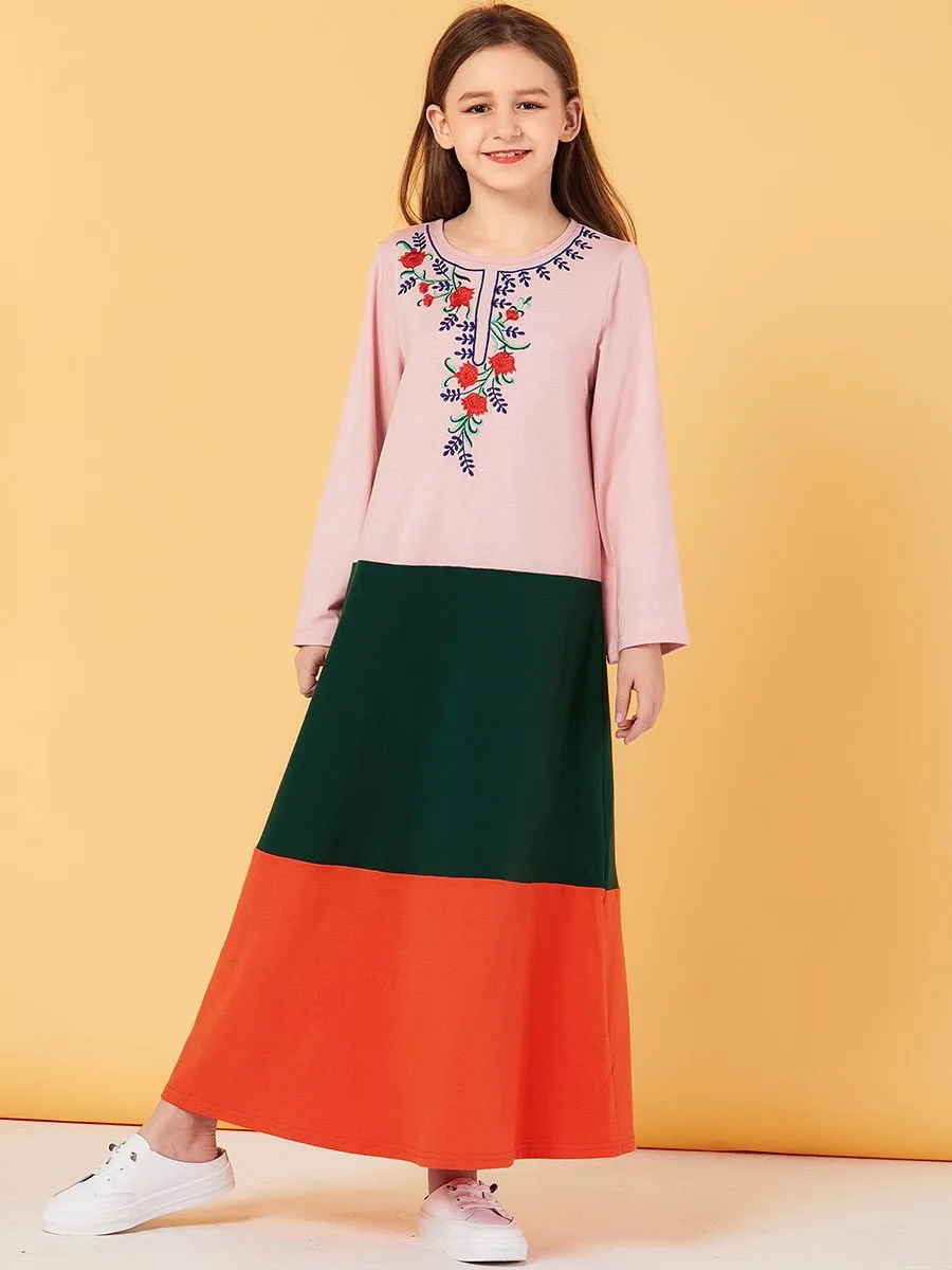 Sudoare Musulman Rochie Fete, cu Maneci Lungi Florale Marocan Rochii Copii Copii Kimono Haine Islamice Dubai-linie Vestido Caftan 1