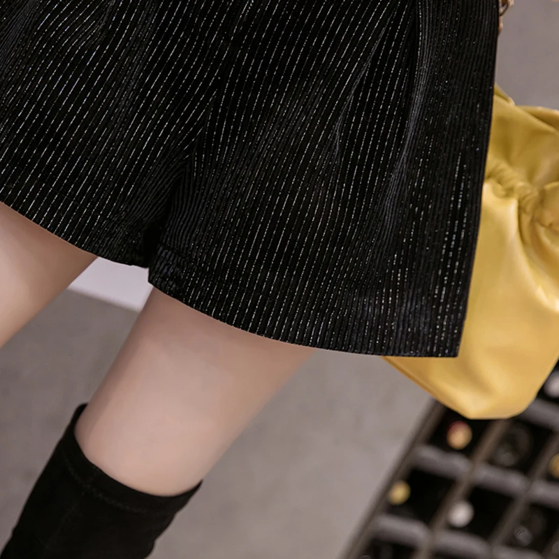 Toamna Iarna Catifea pantaloni Scurți Stil coreean Slăbire O linie de pantaloni Scurți cu Fermoar Mare Elastic Talie pantaloni Scurți Cald Largi Picior Scurt Femei 1