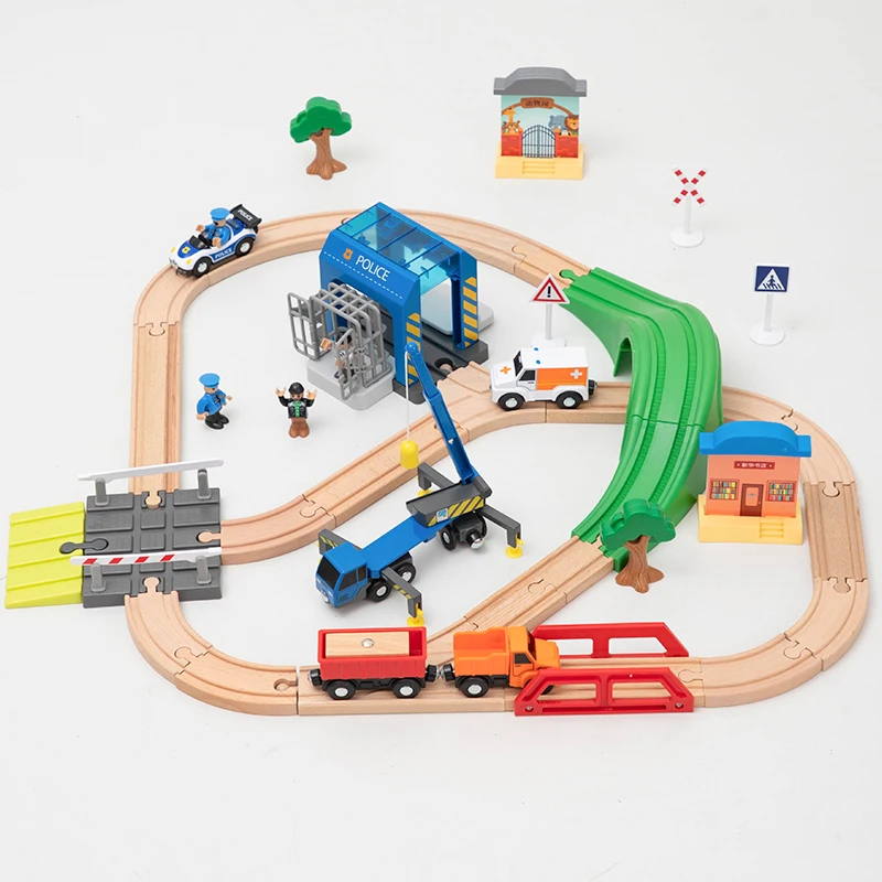 Tren din lemn Urmări Accesorii de Fag turnat sub presiune Masina de Tren Magnetic Feroviar Compatibile din Lemn de Brand Piesa de Puzzle Jucării pentru Copii Cadouri 1