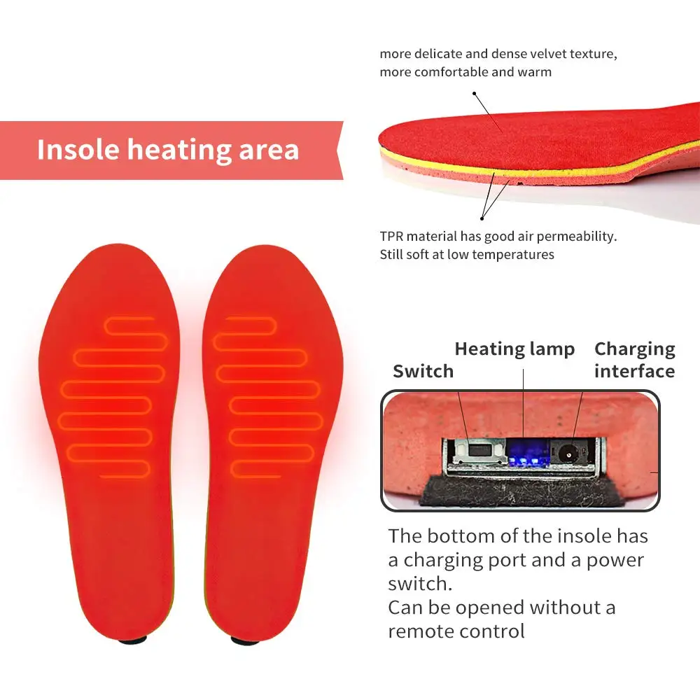 Unisex USB de Încărcare Electrice Incalzite Branțuri pentru Pantofi de Iarna mai Cald Picior Încălzire Branț Cizme Reîncărcabilă Încălzire Tampoane Tălpi 1