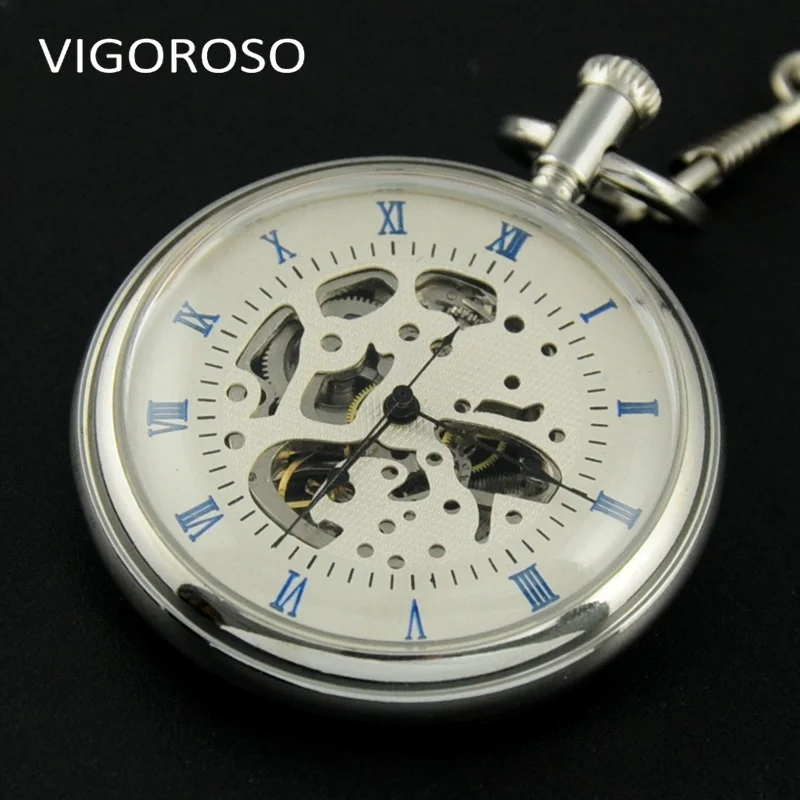 VIGOROSO Buna Înapoi Aliaj de Argint Retro Steampunk Mână de Lichidare Mecanice Ceas de Buzunar FOB Lanț Pandantiv Ceas Clasic pentru Bărbați 1