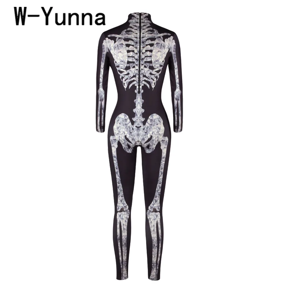 W-Yunna 2019 Halloween Adulti Schelet De Imprimare De Costume Pentru Femei Mâneci Lungi Guler De Gât Salopetă Femei Înfricoșător Diavolul Vrăjitoare Femei 1