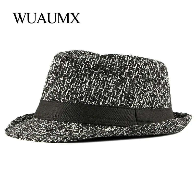 Wuaumx Brand NOU Toamna Iarna Fedoras Pălărie Pentru bărbați tricotate de Sus Jazz Pălării Bărbați Femei Retro Pălărie Panama Clasic Bowler Capace de Bumbac 1
