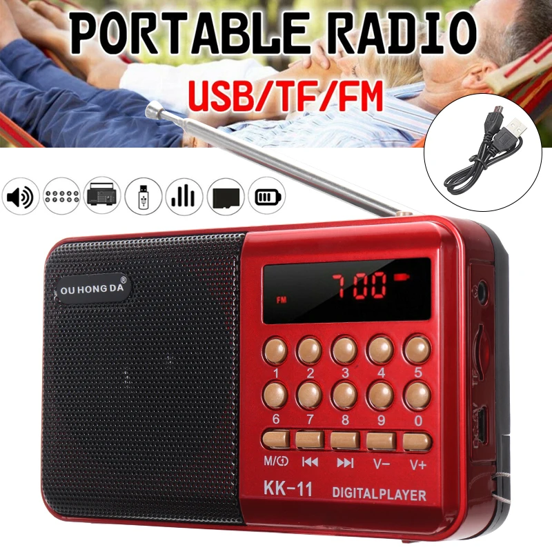 1 Buc Rosu LCD Digital Radio FM de Încărcare USB SD TF Card MP3 Player Mini Difuzor portabil Portabil Digital Radio FM Pentru a Vârstnicului 2