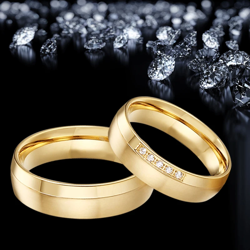 1 pereche de vest două inele de nunta reale aur de 18k ion placat cu dragoste alianța bijuterii din oțel inoxidabil deget inelul de căsătorie 2