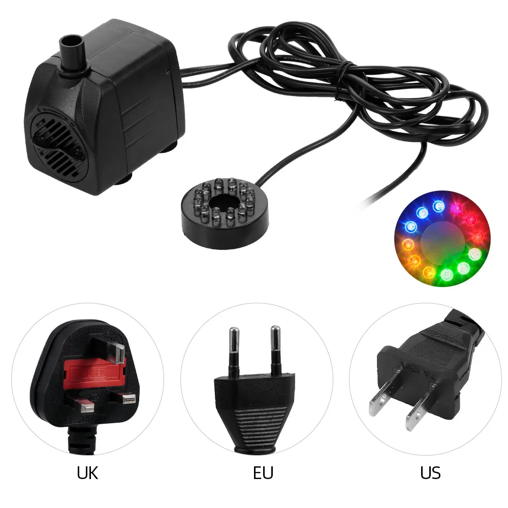 15W USB Pompa de Apa Ultra-silențioasă cu Cablu de Alimentare rezistent la apa Fantana cu 12 LED pentru Gradina Pompa de Apa Acvariu Fântână 2