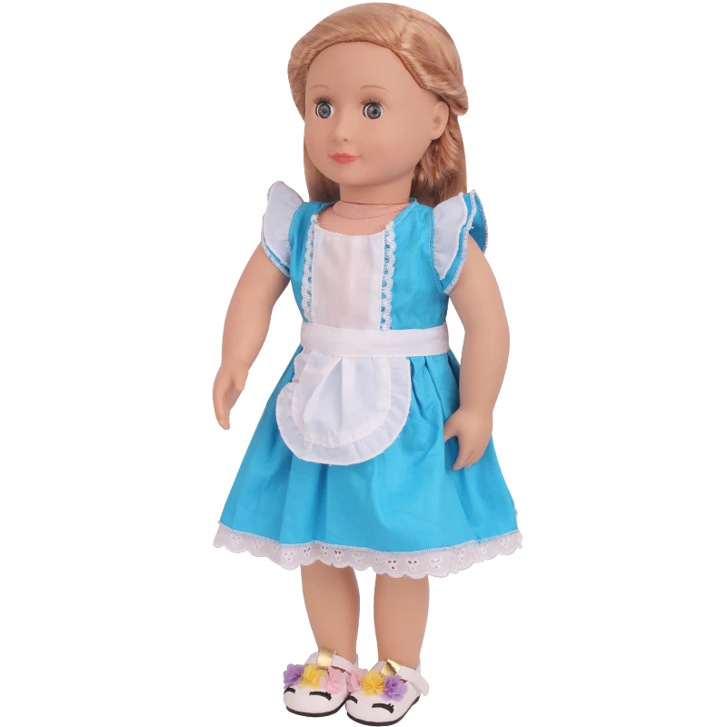 18 inch Fete rochie papusa American nou-născut Drăguț rochie albastră, costum de servitoare jucarii pentru Copii haine se potrivesc 43 cm baby dolls c782 2