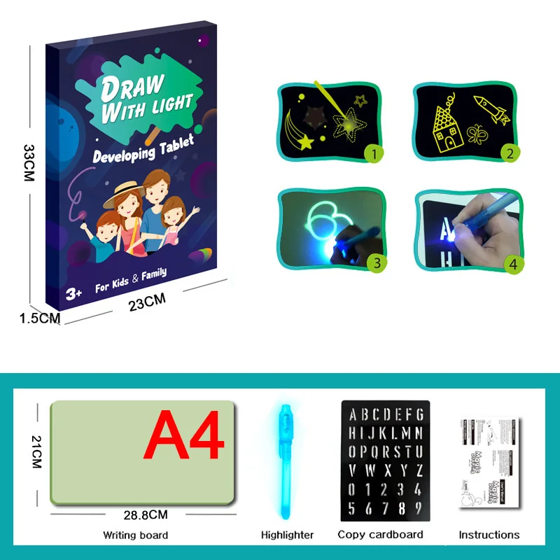 1set rusă, engleză A3 A4 A5 copii Educative pentru copii de Desen Bord Jucarii Tableta Graffiti Luminoasă cu Led-uri de Magie Prime Cu Lumina-distractiv 2