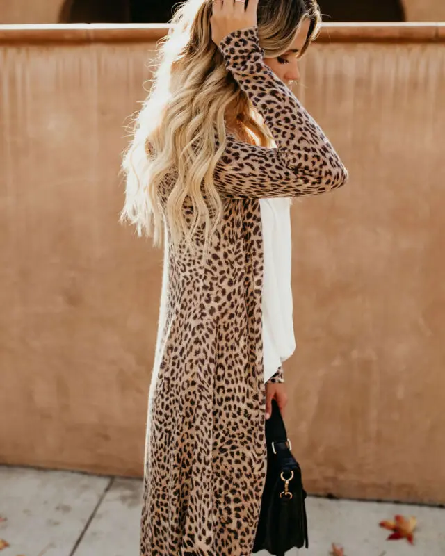 2019 Toamna Cardigan Pentru Femei De Moda Slim Leopard Kimono Cardigan Față Deschise Boho Camo Maneci Lungi Maxi Lung Haina Jacheta Femei 2