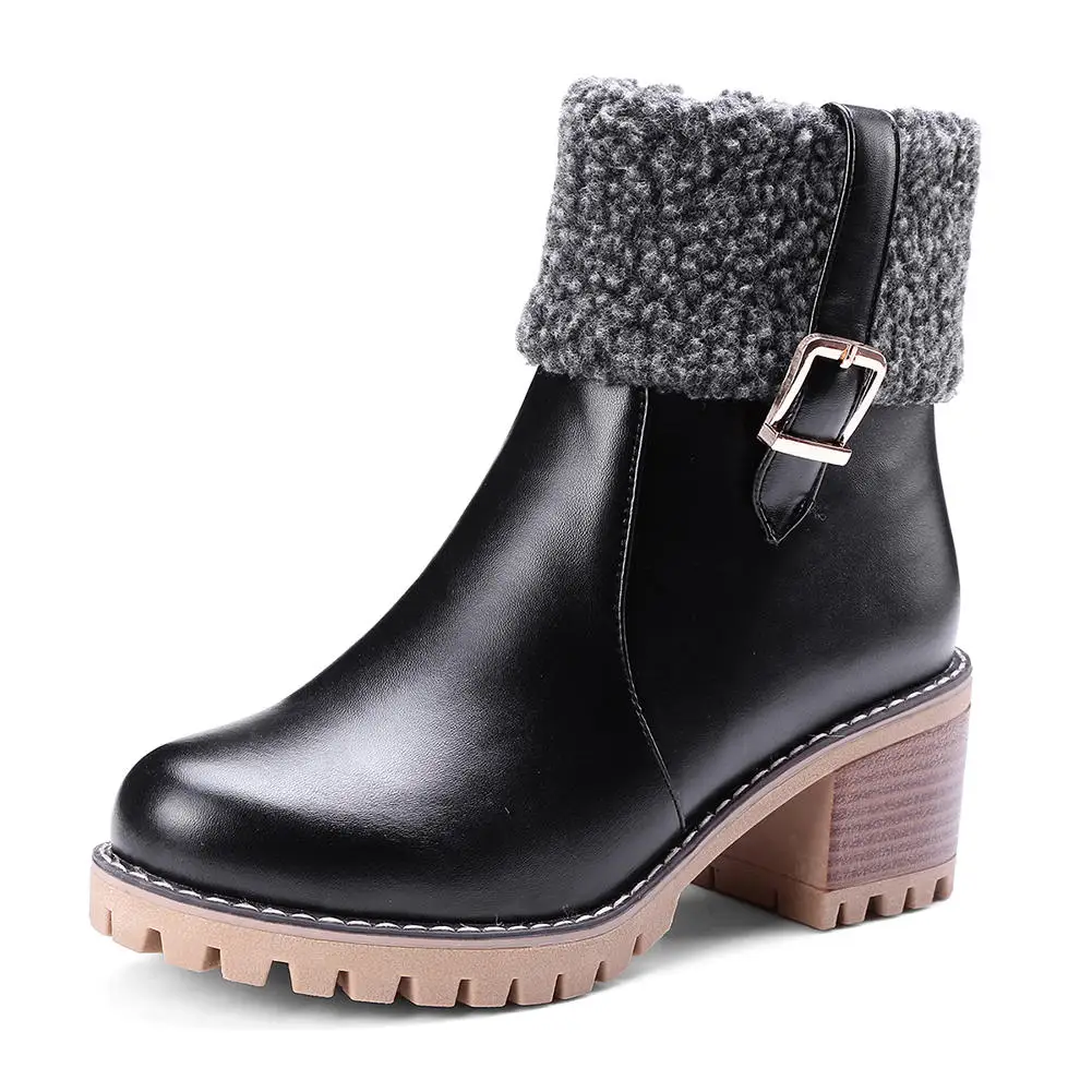 2021 Lapolaka Vânzare Fierbinte De Pluș Cald Cu Toc Zip Cizme Femei Pantofi Cataramă Decor De Iarnă, Cizme De Lucru Confortabil Pantofi Office Lady 2