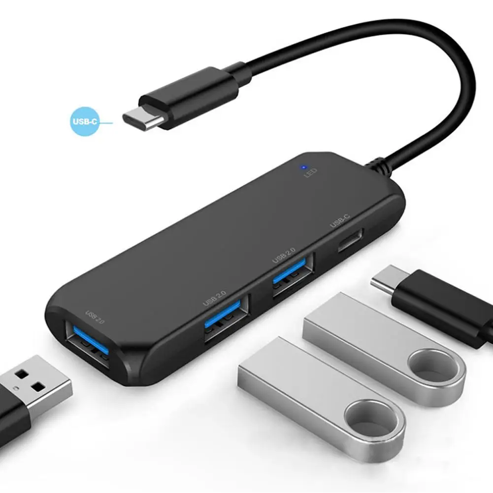 4-în-1 de Tip C Hub cu 3 Porturi USB 2.0, 1 PD Portul de Încărcare Ultra Slim de Aluminiu USB C Adaptor Compatibil pentru Macbook Air 2
