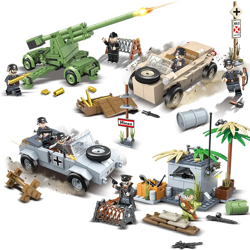 4in1 WW2 Militare Blocuri de Acțiune Figura Soldați Camion de Arme, Vehicule Militare de Bază Arma Cărămizi Baieti Jucarii pentru Copii 2