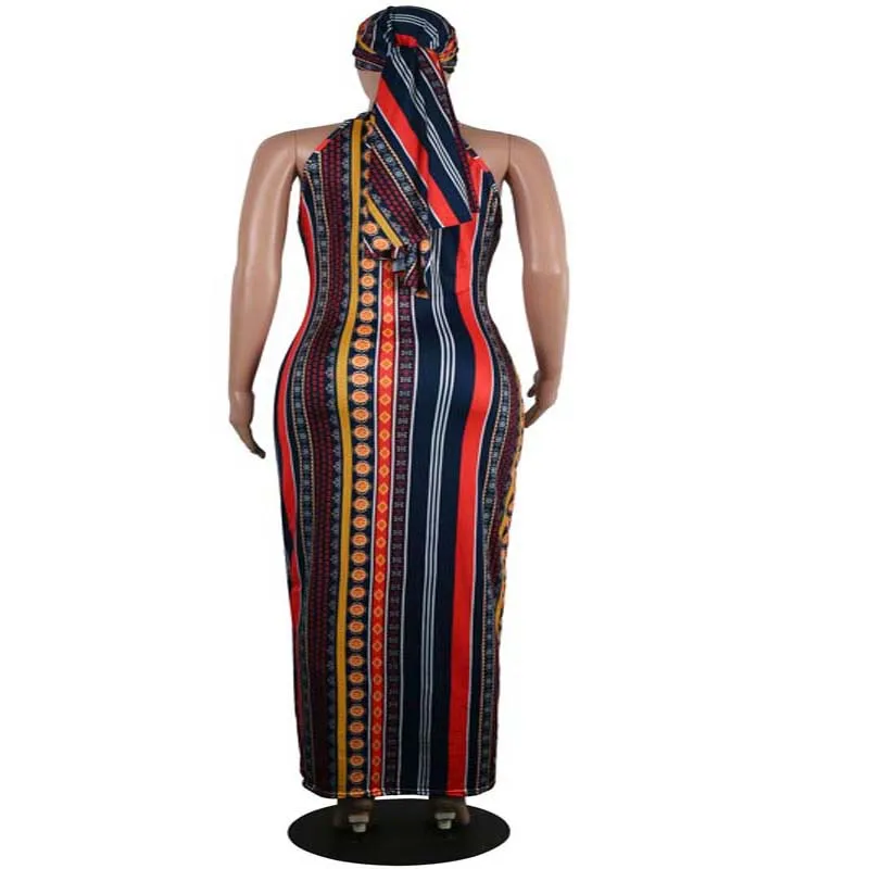 Africa De Îmbrăcăminte Sexy Cu Dungi Multicolore Imprimate De Pe Umăr Rochie Fără Mâneci, Cu Văl Maxi Rochie Femei Boem Petrecere 2
