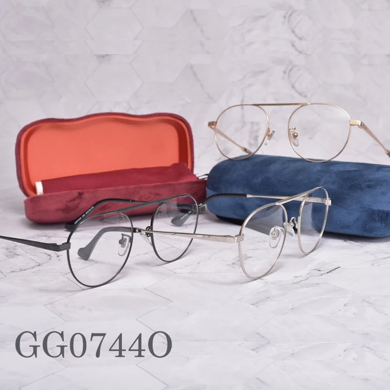 Brand Italian Pilot forma de ochelari din metal optice femei bărbați ochelari cadru GG0744O baza de Prescriptie medicala Ochelari cadru pentru femei barbati 2