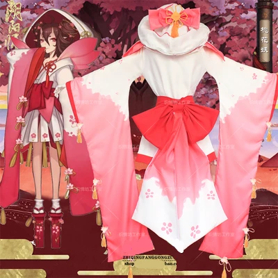 Calitate Inalta Joc Onmyoji Momo Peach Blossom Kimono Cu Urechi Drăguț Kawaii Femei Cosplay Costum Rochie + Sosete + Bowknot + Hat 2