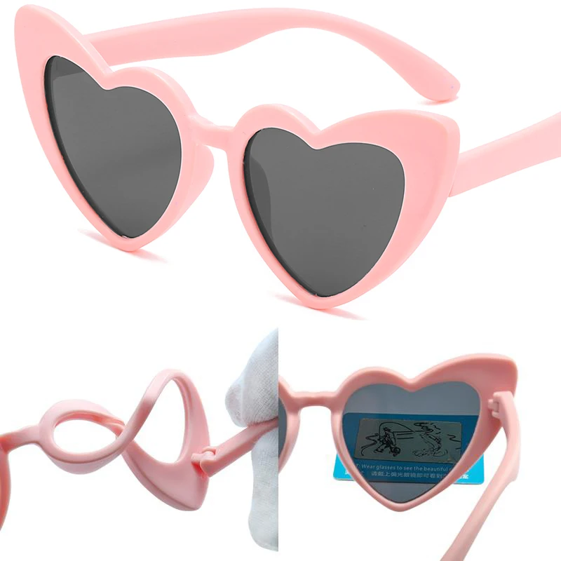 Cauciuc Polaroid Fetita ochelari de Soare pentru Copii Inima 2019 TR90 Negru Roșu Roz Inima Ochelari de Soare pentru Copii Polarizate Flexibil 2