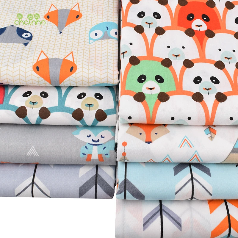 Chainho,8pcs/lot,Panda&Fox Seria de Desene animate,Imprimare Diagonal Tesatura de Bumbac,Mozaic Pânză,DIY Cusut&Quilting Material Pentru Copil 2