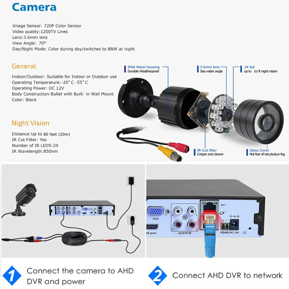 DEFEWAY AHD Analogic Camera de Securitate HD 720P 1200TVL CCTV de Supraveghere Video IR Viziune de Noapte Camera Bullet de Exterior rezistent la Intemperii 2