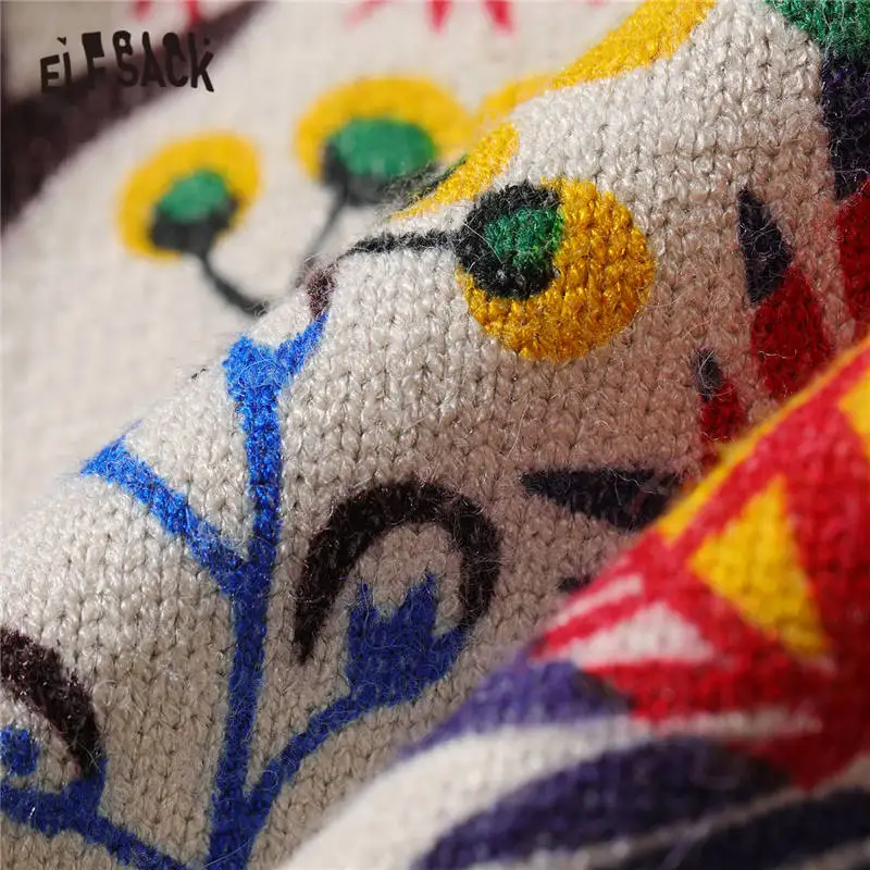 ELFSACK Multicolor Pictură în Ulei Casual Pulover Tricotate Femei Pulovere,2020 Toamna ELF Complet Maneca,de sex Feminin coreeană Grafic Topuri 2