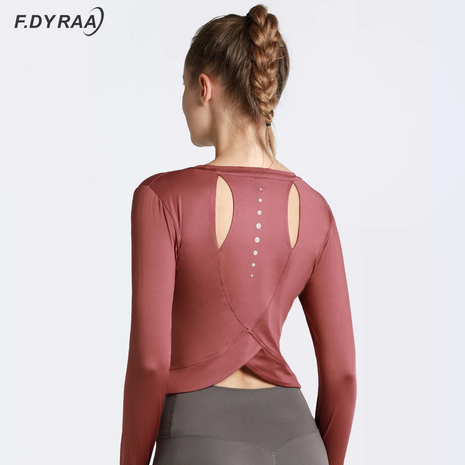 F. DYRAA iute Uscat Femei Tricouri Largi Înapoi Gaura Topuri de Sport Yoga T-shirt de Funcționare Sport Maneca Lunga Yoga Cămăși 2