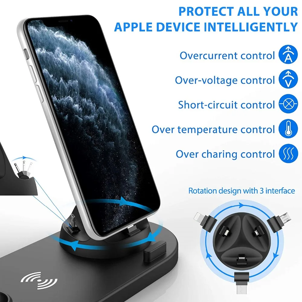 FDGAO Qi Wireless Charger Dock Station Pentru Apple Watch iPhone 11 Pro XS XR 8 7 6S Plus Airpods Pro 10W Încărcare Rapidă Stand de Bază 2