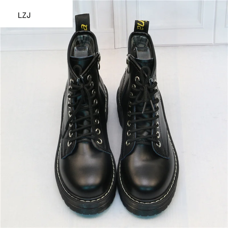Femeile Plat Platforma Glezna Cizme De Primăvară Boot Black Lace Up Black Mediu Liane Pantofi Petrecere De Moda Încălțăminte Zapatos De Mujer 2