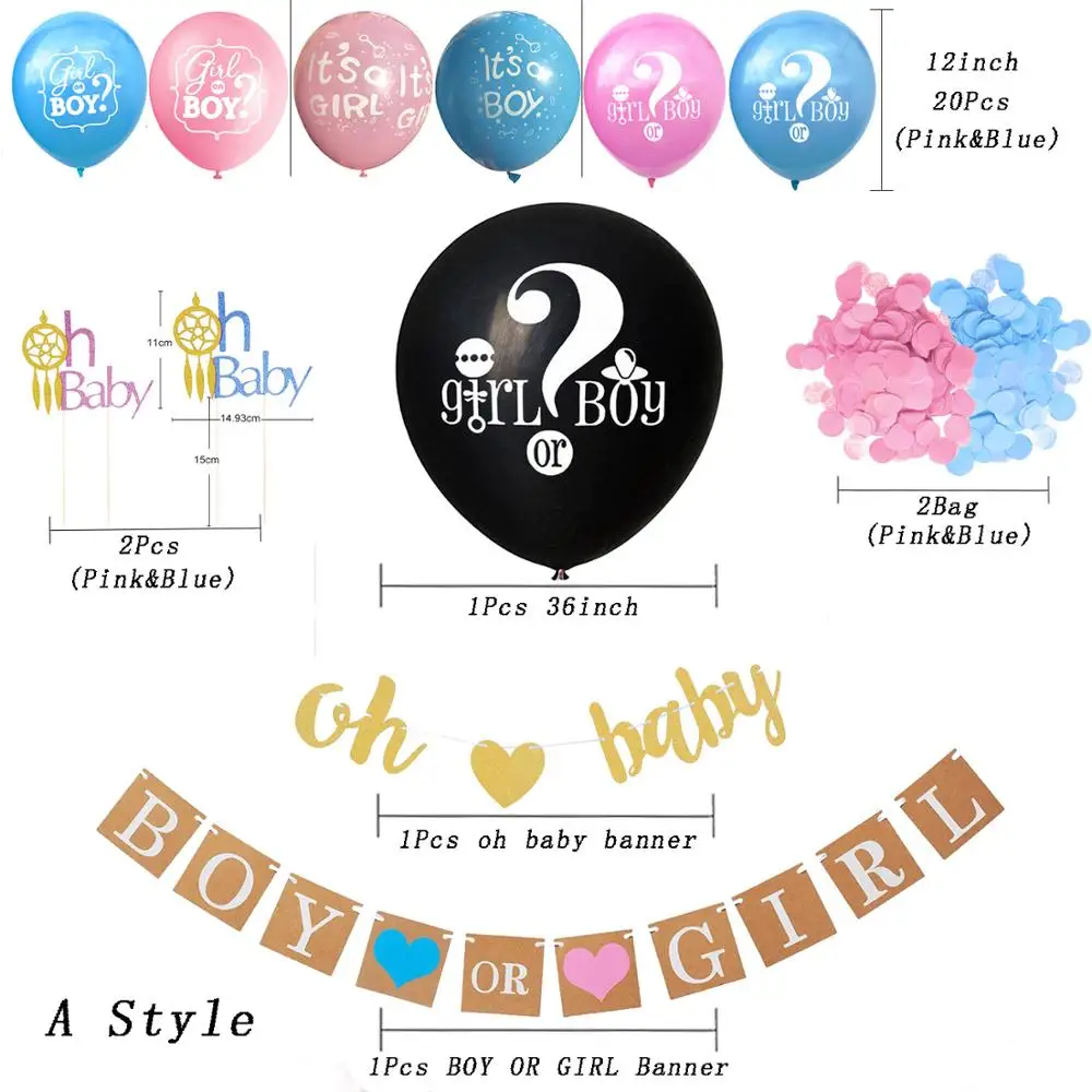 Gen Dezvăluie Partidul Decor Consumabile Negru Fata Sau Baiat Balon Oh Baby Banner Tort Fân Rotund Confetti Pentru Copil de Dus 5D 2
