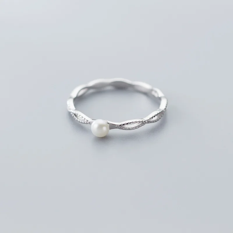 Ginin Real Argint 925 Moda Dulce Mica Pearl Inel Pentru Femei Simple, Elegante Treacă Linia De Gol Degetul Bijuterii De Lux 2