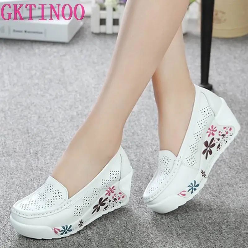 GKTINOO Nouă Femei din Piele Pantofi Platforma Wedges White Lady Pantofi Casual Leagăn mama Dimensiunea de Pantofi pentru 35-40 2