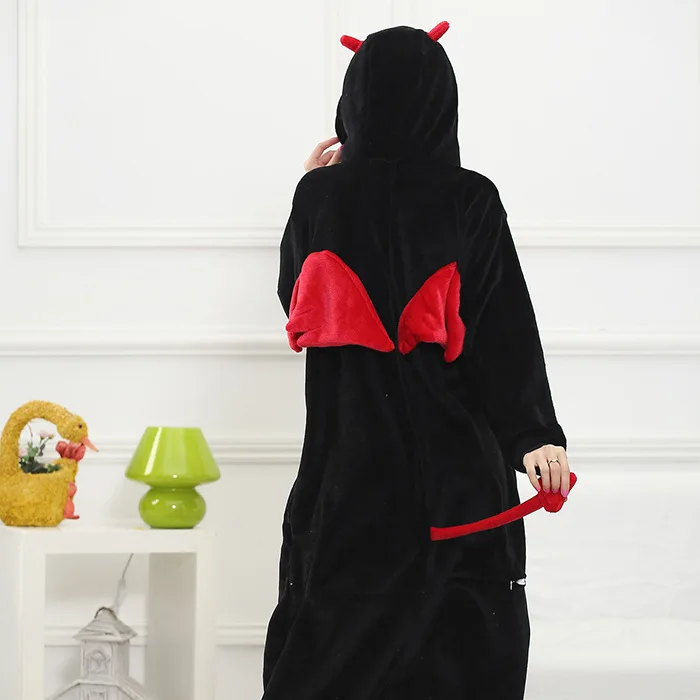 HKSNG Adult Diavolul Kigurumi Onesie Pijamale de Înaltă Calitate Flanel Desene animate Petrecere de Halloween Cosplay, Costume, Salopete, Pijamale 2