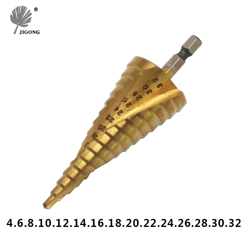 JIGONG 4-32mm Pagoda Forma HSS Foraj Triunghi Coadă de prelucrare a Metalelor din Oțel de Mare Viteză Pas Burghiu Gaura de Tăiere Instrumente 3pcs 2
