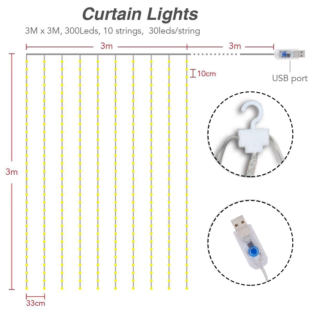 LED-uri Cortina Ghirlanda de Lumini Șir USB Acumulator la Distanță de Feston Petrecere de Nunta, Decoratiuni de Craciun Cameră Decor de Anul Nou Lumini 2
